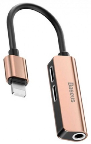 Аудио-адаптер Baseus CALL52-17 3-in-1 iP Male to Dual iP & 3.5mm Female Adapter L52 Gold (Золотистый)