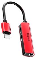 Аудио-адаптер Baseus CALL52-91 3-in-1 iP Male to Dual iP & 3.5mm Female Adapter L52 Red (Красный)